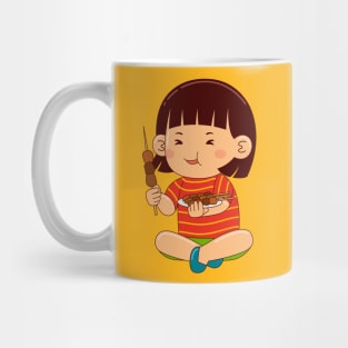 girl kids eating satay Mug